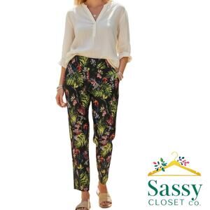 Joseph Ribkoff Botanical Print Pull‑On Pants Black Size 12 EUC